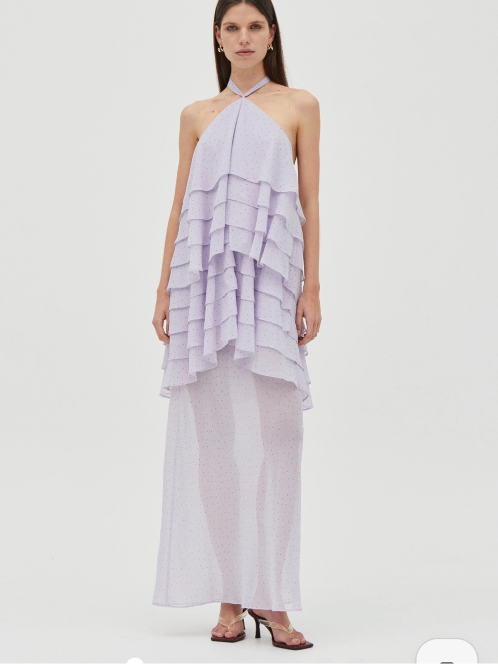 Third form Gaia tiered maxi dress lilac dot